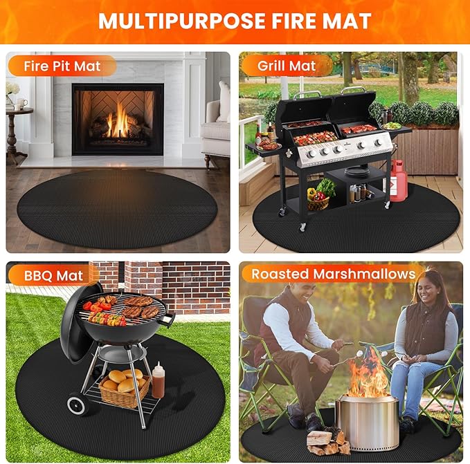 Large 52'' Fire Pit Mat for Solo Stove Bonfire | Double-Sided Fireproof | Waterproof | Oil-Proof | Easy to Clean | Bonfire Accessories | Round BBQ Mat for Solo Stove Accessories Deck Patio Lawn