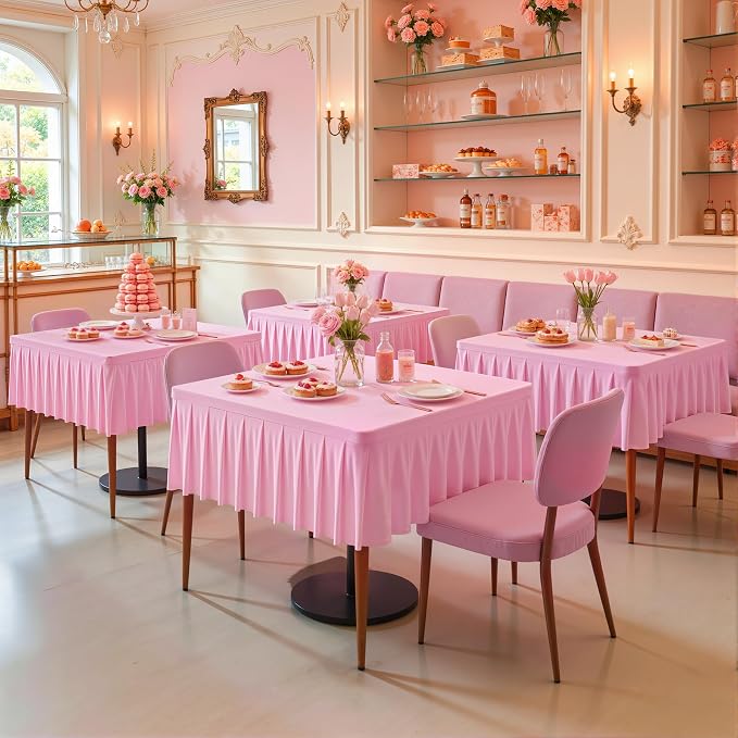 PARTISKY Baby Pink Spandex Square Tablecloths 34x34 Inch, 4 Pack Wrinkle Free Fitted Card Table Cloth Stretch Square Table Cover for Kitchen Dinner, Holiday Party, Wedding Banquet, Display Trade Show
