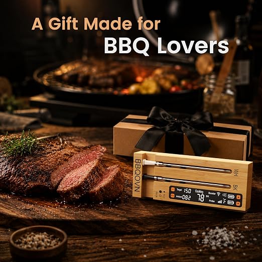 WiFi Sub-1G Wireless Meat Thermometer Unlimited Range 7 NIST Certified Sensors with Ambient Temp 2 Temp Monitoring Ways Digital Smart Base and App for BBQ, Smoker, Grill, Oven