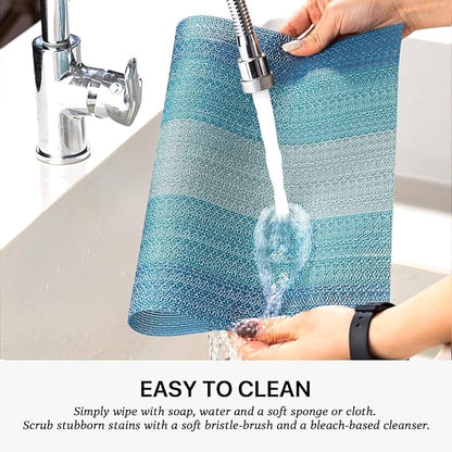 LEXMORE PlaceMats Set of 12 Vinyl/Plastic Woven Place Mats for Kitchen Table Indoor/Outdoor Washable PlaceMat Wipeable Dining Table Mats(Ocean Geode)