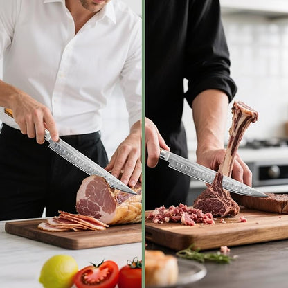 9 Inch Damascus Carving Knife - Brisket Knife 67 Layer VG-10 Steel Core with Olive Wood Handle, 62 HRC Precision Sharp Professional Kitchen Knife for Meat Slicing and BBQ, Gift Box Included