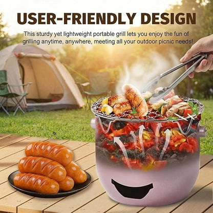 Portable Charcoal Grill, Small Grill with Handle for Outdoor Cooking, Stainless Steel Charcoal for Backyard, Purple