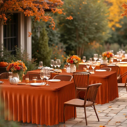 HolidayIdeas 4 Pack Rust Spandex Table Skirts 6ft Fall Tablecloths Ruffle | Stretchy Table Covers, Thanksgiving Decorations, Wrinkle Resistant Table Cloths For 30x72, Rectangle Tables for Autumn Event