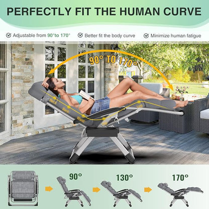 Suteck Oversized Zero Gravity Chair,500LBS 33In XXL Outdoor Recliner Chairs | w/Removable Cushion&Headrest, Camping Lounge Chair w/ Upgraded Lock&Footrest, Reclining Patio Chairs for Indoor Outdoor