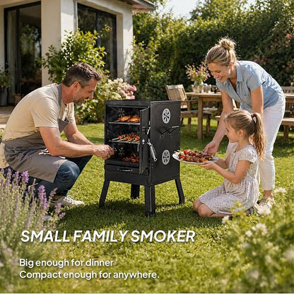 31in Portable Outdoor Charcoal Grill Smoker,Backyard Camping Barbecue Grills,Vertical Charcoal Smoker,with 2 Detachable Grill Netting Smoking Racks,for Patio Garden Beach Porch Lawn Yard (Black)