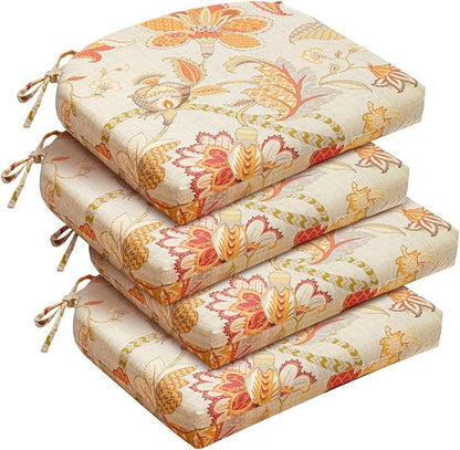 downluxe Outdoor Chair Cushions Set of 4 for Patio Furniture, Water-Resistant Patio Chair Cushions with Ties, High Density Foam Outdoor Seat Cushion, 17" X 16" X 2", Eva Floral