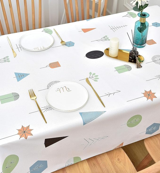 Wipeable Waterproof Tablecloth Vinyl Tablecloths for Rectangle Tables Heavy Duty PVC Tablecloth for Kitchen Dining Table(Small Trees, 54'' x 54'')