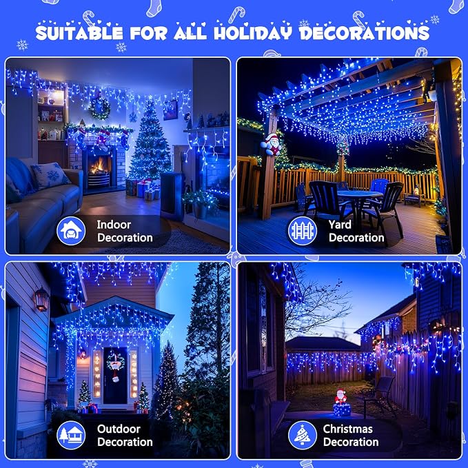 JMEXSUSS 800 LED Blue Icicle Christmas Lights Outdoor | Icicle Lights for Outside with 160 Drops, Christmas String Lights Indoor Outdoor for Party Holiday Christmas Decoration
