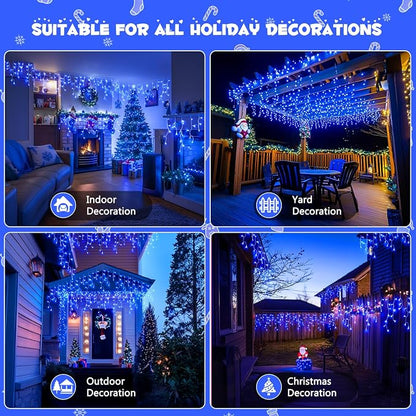 JMEXSUSS 800 LED Blue Icicle Christmas Lights Outdoor | Icicle Lights for Outside with 160 Drops, Christmas String Lights Indoor Outdoor for Party Holiday Christmas Decoration