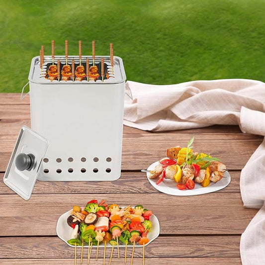 Stainless Steel Barbecue Grill,Smokeless Portable Vertical Charcoal Hanging Grill,26 Skewers Surround Charcoal Kebab Grill for Picnics,Beaches,Gardens and BBQ (26 Skewers)