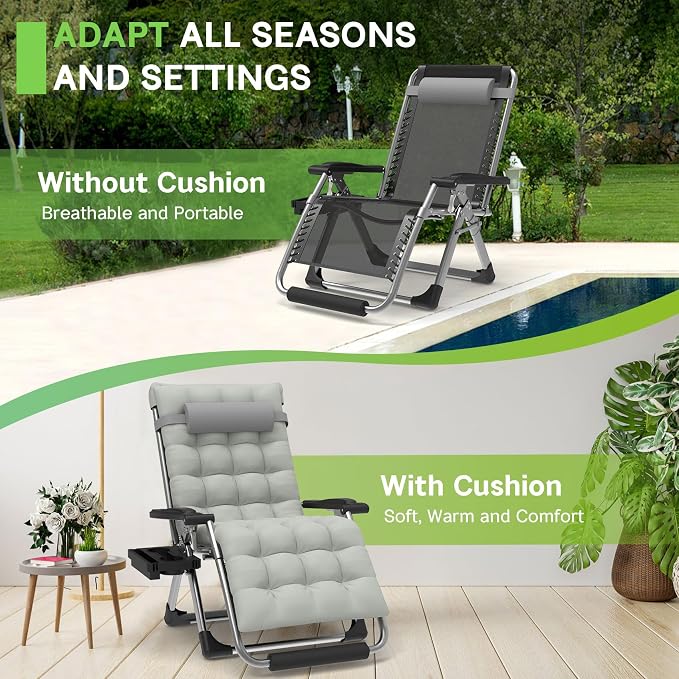 ZENPETIO 29In XL Zero Gravity Chair, 440LBS with Cushion | Anti Gravity Recliner Lounge Chair with Aluminum Alloy Lock & Footrest, 90-170° Adjustable, for Lawn Patio Indoor Outdoor
