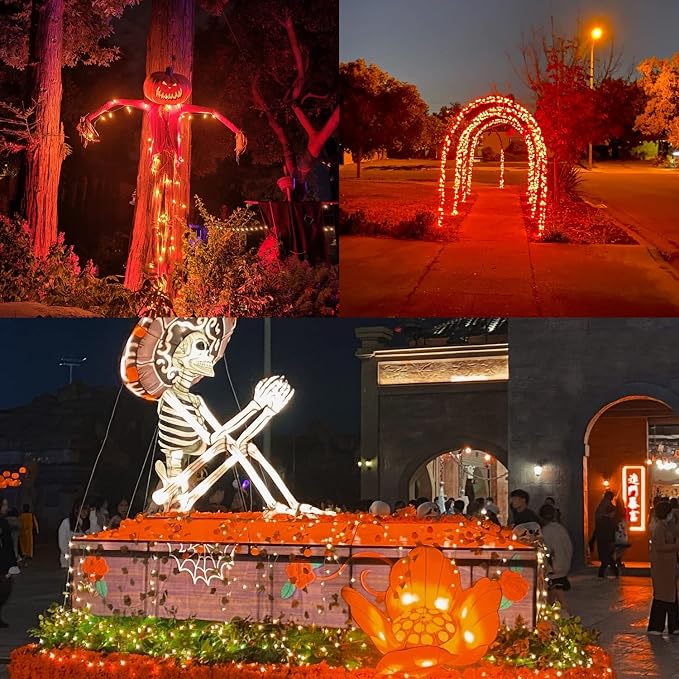 weillsnow 66 FT 200 LED Orange Halloween String Lights with Timer | Plug in String Lights, Connectable, Memory Function, 8 Twinkle Modes,IP44 Waterproof, for Bedroom Garden Lawn Halloween Decor