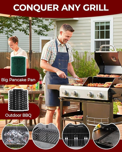Saker Electric Grill Brush with 450 RPM & LED Light | Tangle-Free Grill Cleaning Brush with Durable Roller | Complete 8-Piece Brush & Scouring Pad Kit | Ideal Grilling Gift for Dad