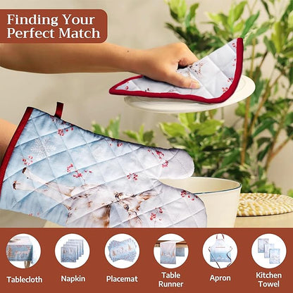 Maison d' Hermine Pot Holders Set 100% Cotton Heat Resistant Potholders 8" x 8" Hot Pads with Loop for Thanksgiving Christmas Decorations BBQ Baking Handling Hot Pans (Pack of 2, Fairy Tale Forest)