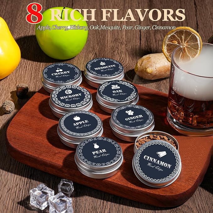 Electric Cocktail Smoker Kit - Rechargeable Whiskey Smoker Kit with Smoking Gun,Smoked Old Fashion Cocktail Bourbon Infusing Kit,8 Wood Chips,Birthday Unique Gifts for Men Husband,Bar Tool Set, Black