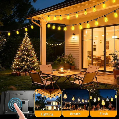 Solar Lights Outdoor Waterproof: ST38 50FT 15M Patio Lights Shatterproof Bulbs - Solar Powered & USB Charging- Remote Control 3 Light Modes Dimmable Solar Light - Garden Camping Backyard