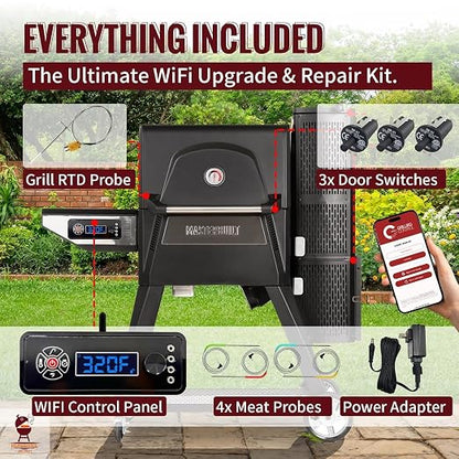 WiFi Controller Combo Set Replacement for Masterbuilt Gravity Series 560/800/1050 Digital Charcoal Grill - Full Kit with WiFi Control Panel, RTD Probe, 4 Meat Probes, 3 Door Switches & Power Adapter