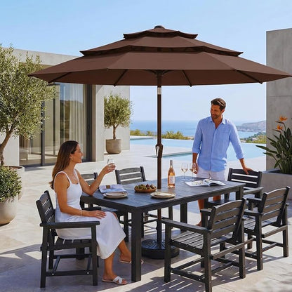10ft 3 Tier Patio Umbrella, Outdoor Market Table Umbrella with UPF 50+ Vented Canopy, 8 Sturdy Ribs, Easy Push Button Tilt and Crank, Windproof for Deck, Pool, Backyard and Garden