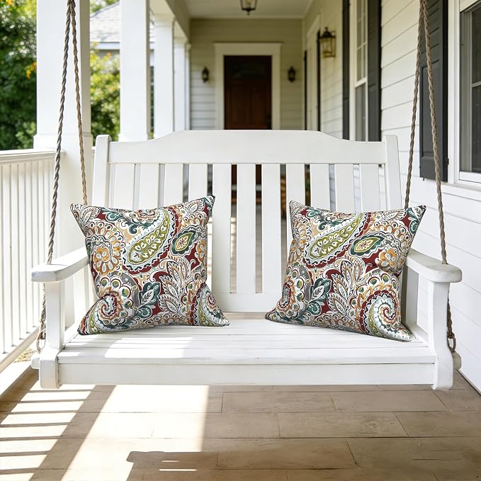LVTXIII Outdoor Pillow Covers 20x20 Inch, 2 Pack Large Square Throw Pillow Cases, Fade-Resistant Cushion Covers for Patio Furniture Sofa, Garden Porch, Vibrant Paisley