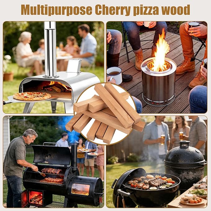 Pizza Oven Wood 19 Lbs Kiln-Dried Cherry Wood 8 Inch Mini Barkless Cooking Logs for Pizza Ovens, Grills & Smokers, Fits Ooni, Gozney, Solo Stove, for Camping, Fire Pits & Bonfires
