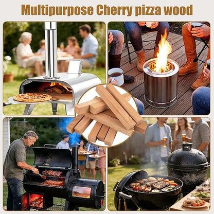 Pizza Oven Wood 19 Lbs Kiln-Dried Cherry Wood 8 Inch Mini Barkless Cooking Logs for Pizza Ovens, Grills & Smokers, Fits Ooni, Gozney, Solo Stove, for Camping, Fire Pits & Bonfires