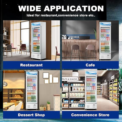 22.8'' W Commercial Beverage Refrigerator, 11 Cu.Ft Glass Door Drink Cooler with Soft Light and 5 Shelves, Display Refrigerator for Restaurant Store Cafe Bar, White