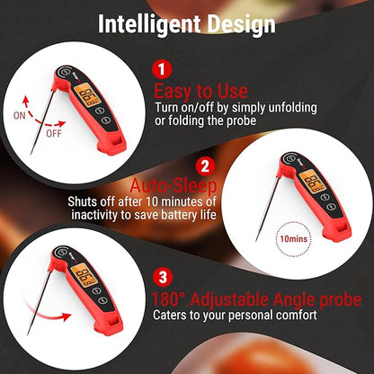 TempPro TP605 Instant Read Meat Thermometer for Cooking, Waterproof Digital Food Thermometer with Large Backlit LCD, Kitchen Thermometer for Grilling, Smoking & Candy Making (Previously ThermoPro)