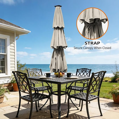 EliteShade USA 10-Year-Non-Fading 10ft 3-Tier Market Patio Umbrella, Commercial Table Umbrella with 80 Solar LED Lights, Crank Open, Windproof & UPF 50+ UV Protection for Garden, Deck, Pool, Backyard, No Tilt, Antique Beige