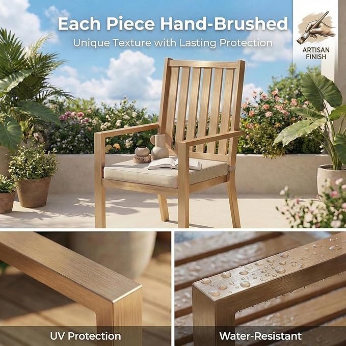 RoyalCraft Aluminum Outdoor Patio Chairs Set of 2, Outdoor Chairs with Waterproof Cushions, Outdoor Dining Chairs with Armrests, Metal Patio Furniture Set for Porch, Balcony, Deck, Backyard, Brown