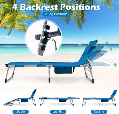 GYMAX Tanning Chair, 3 in 1 Sun Bathing Lounge Chairs with Face/Arm Holes & Side Pocket, Portable Lightweight Face Down Layout Tanning Chair for Outside, Beach, Backyard, Poolside (1, Blue)