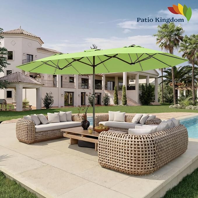 15FT Double Sided Patio Umbrella with Base Included Large Outdoor Market Umbrella with Crank Handle, UV Resistant Canopy, Sturdy Frame for Garden, Poolside, Deck, Apple Green