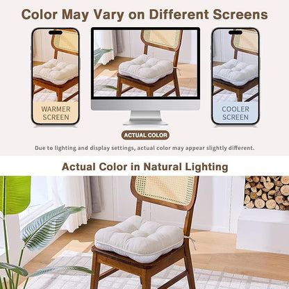 BETU Chair Cushions for Dining Chairs Set of 6,3.5" Thick Kitchen Table Chair Pads with Ties,Non Slip Backing and Covers, Seat Cushion for Dining Room,Bar,Patio Chairs,15.5"X15.5"X3.5",Beige