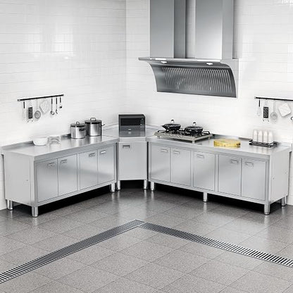 WWK 59" x 21" Stainless Steel Prep Table with Cabinet, Commercial Kitchen Table for Prep & Work, Heavy Duty Work Table with 4 Doors for Kitchen, Restaurant, Hotel, Garage and Cafe
