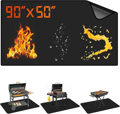 90 x 50 Inch Large Under Grill Mats for Outdoor Grill, Double-Sided Fireproof Waterproof Oil-Proof BBQ Mat, Indoor Fire Pit/Fireplace Mat, Protector Mat for Deck, Patio, Lawn, Fireplace