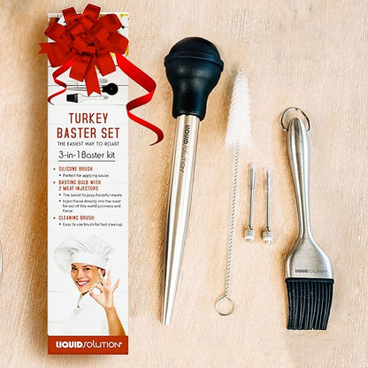 Liquid Solution Turkey Baster 5 Piece Set – Includes Baster for Cooking, Barbecue Basting Brush, 2 Flavor Injector with Cleaning Brush – Great Gift Idea for Thanksgiving