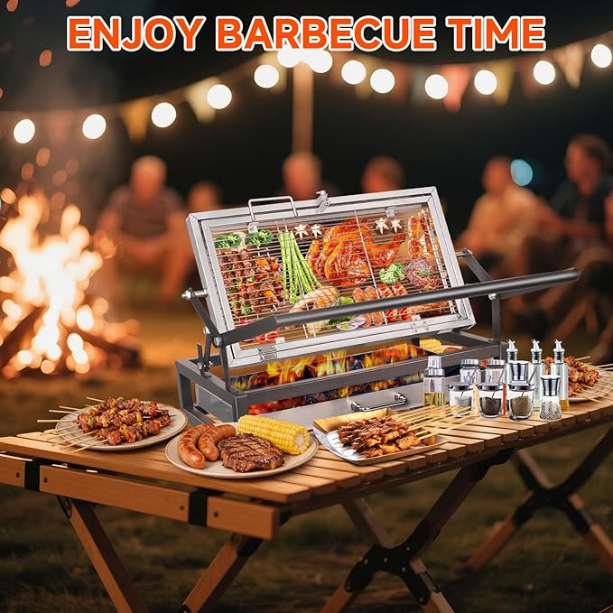 Tabletop Rotisserie Grill - Compact 360° Rotating Charcoal BBQ for Balcony & Camping, Detachable Ash Pan (KA-6166T)