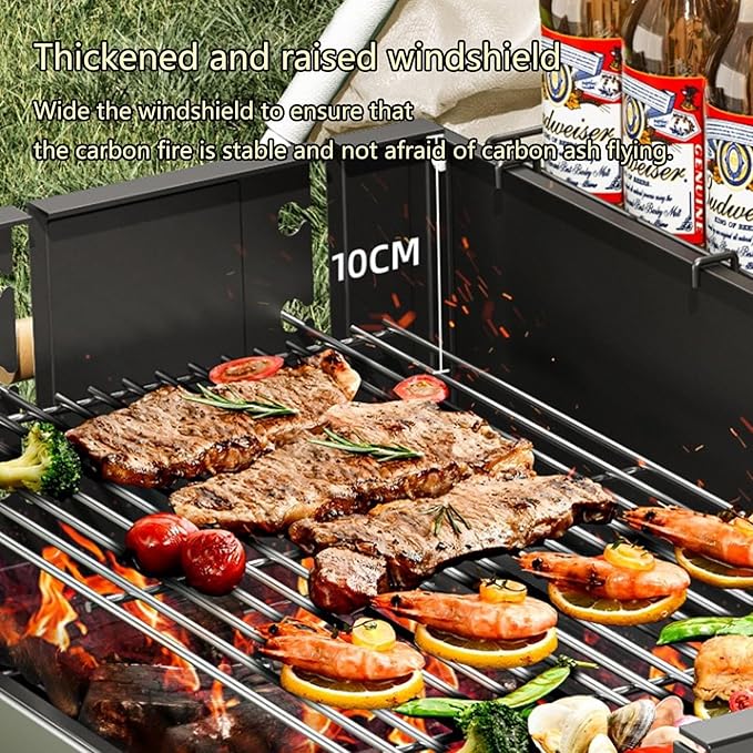 Large Outdoor Charcoal BBQ Grill Outdoor Cooking Barbecue Grill Extra Large Cooking Area with Height Adjustable Cooking Grate for Backyard Camping Picnics Beach