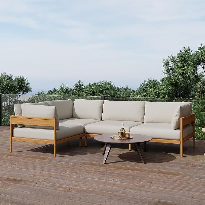 Acanva Vento Outdoor Patio Furniture Set, 4 Seats | All-Weather Aluminium Frame, Water-Resistant Olefin Cushions, Patio Conversation Sets for Backyard, Garden, Porch