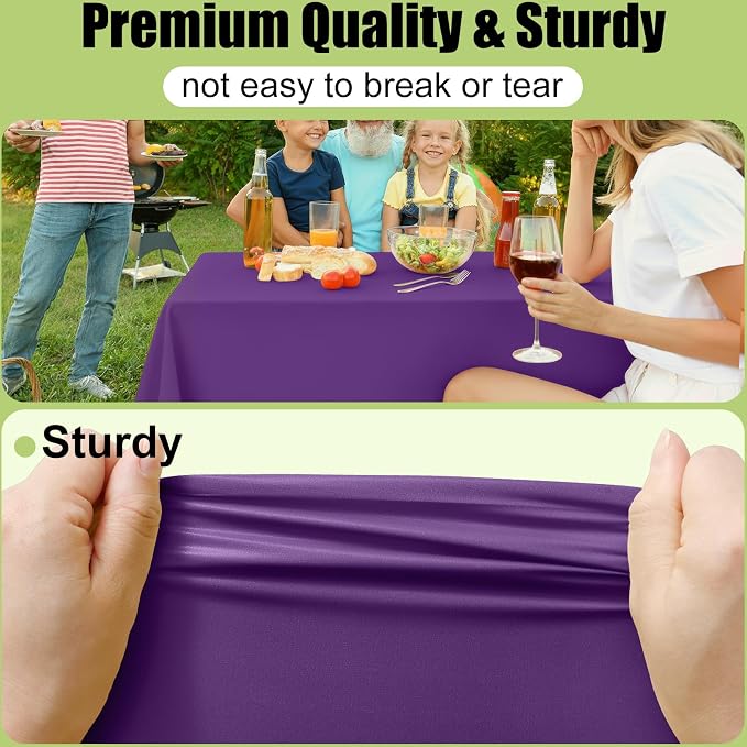Smiry Disposable Table Cloth 3 Pack, 54 x 108 Inch Waterproof Plastic Tablecloth, Decorative Rectangle Table Covers for Party, Birthday, Picnic, Purple