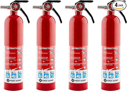 First Alert Fire Extinguisher for Home, Standard Rechargeable Compliance Unit, UL RATED 1-A:10-B:C, HOME1-4, Red, 4-Pack