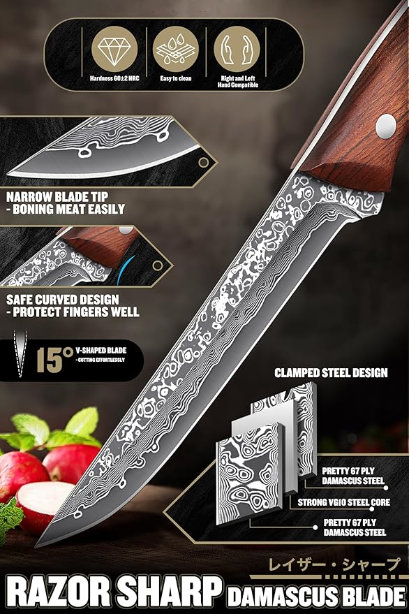 ROCOCO Boning Knife for Meat Cutting Deboning Slicing Trimming Fillet Knife Gift 5.3"