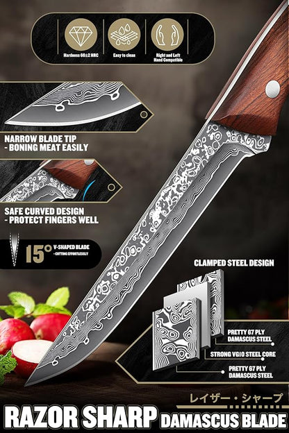 ROCOCO Boning Knife for Meat Cutting Deboning Slicing Trimming Fillet Knife Gift 5.3"