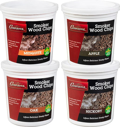 Camerons All Natural Extra Fine BBQ Wood Chips, 4 Pack - Apple, Oak, Hickory, Mesquite (4 Pints) - Kiln Dried Sawdust Shavings for Smoking Guns, Smokers, Smoke Boxes - Barbecue Grilling Gift for Dad