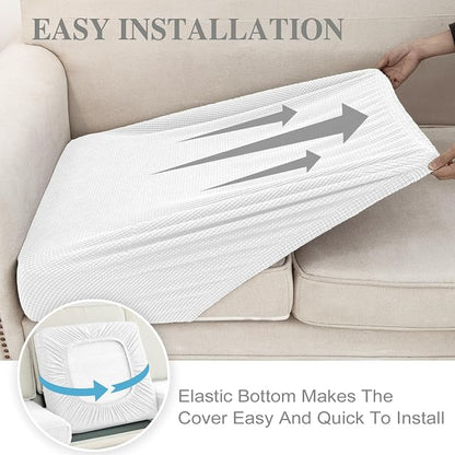 LA MEACK Couch Cushion Covers for Sectional Sofa L Shape Washable Separate Seat Chaise Couch Cover Stretch Sofa Slipcovers with 2 Pcs Pillowcases(3 Seater + 1 Chaise, White)