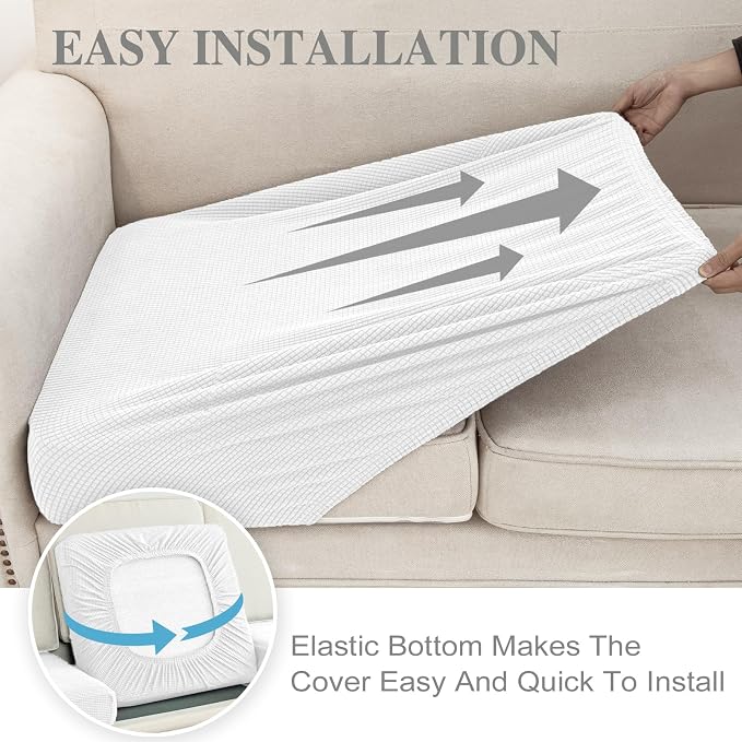 LA MEACK Couch Cushion Covers for Sectional Sofa L Shape Washable Separate Seat Chaise Couch Cover Stretch Sofa Slipcovers with 2 Pcs Pillowcases(2 Seater + 1 Chaise, White)