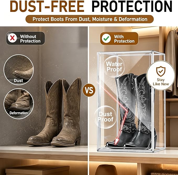 Boot Organizer for Extra Tall Boots, 23.6'' Stackable Acrylic Display Case | Clear magnetic door.Keep tall boots upright.Ideal for knee-high and riding boots,fashion boots,huge figures,tall collectible
