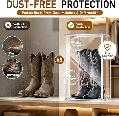 Boot Organizer for Extra Tall Boots, 23.6'' Stackable Acrylic Display Case | Clear magnetic door.Keep tall boots upright.Ideal for knee-high and riding boots,fashion boots,huge figures,tall collectible