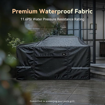 98 Inch Island Grill Cover, 600D Heavy Duty Waterproof Extra Large Grill Cover for Island with Left or Right Grill Head, Tear & Fade Resistant Outdoor Kitchen Cover, Black