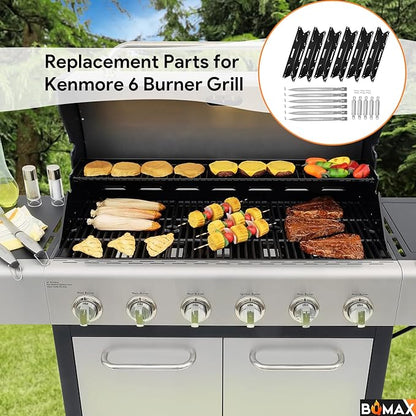 BQMAX Grill Parts for Kenmore 6 Burner Gas Grill 146.23681310, 146.47223610, 146.23766310, Heat Plate & Burner Kit for Kenmore Grill Replacement Parts, Parts for Kenmore 6 Burner Grill 146.23681310