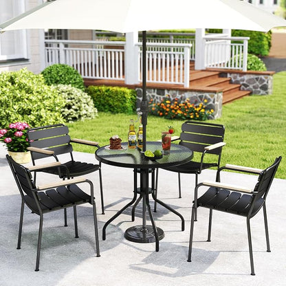 Giantex 31.5" Outdoor Bistro Table, Patio Round Dining Table w/Tempered Glass Tabletop & 2" Umbrella Hole, Heavy-Duty Metal Frame for Garden Yard Poolside Porch (31.5"x31.5"x28.5")